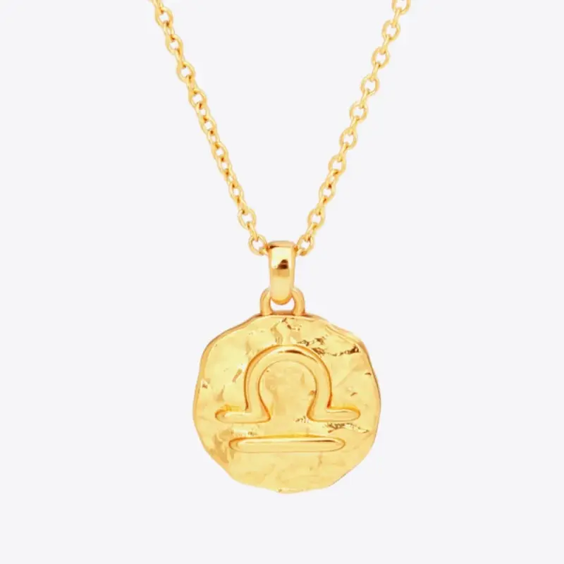 18K Gold Star Sign Zodiac Constellation Pendant Necklace - Circle