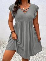 【Plus Size】 Solid Color Hollow Out Dress, Casual Dress for Summer, Women's Plus Clothing for Daily Wear, Plus Size Tummy ...