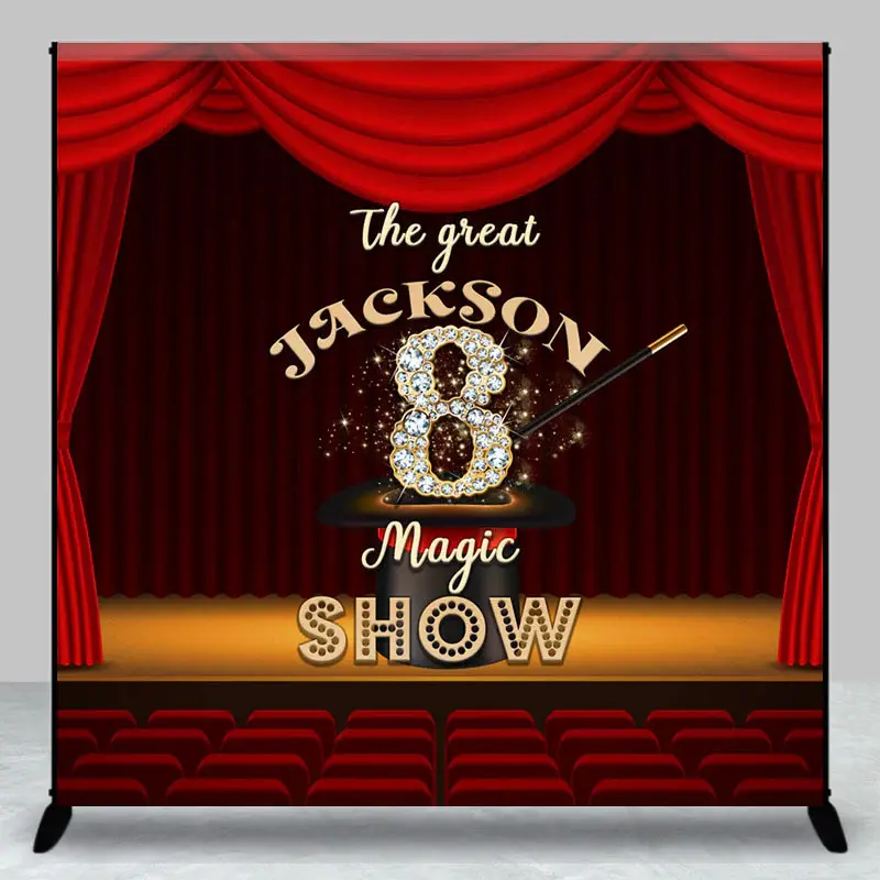 Aperturee Red Stage Magic Custom Name 8th Birthday Backdrop - Aperturee