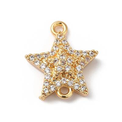 Brass Micro Pave Clear Cubic Zirconia Star Links Connector Charms