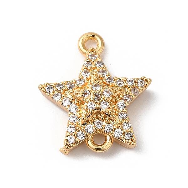 Brass Micro Pave Clear Cubic Zirconia Star Links Connector Charms