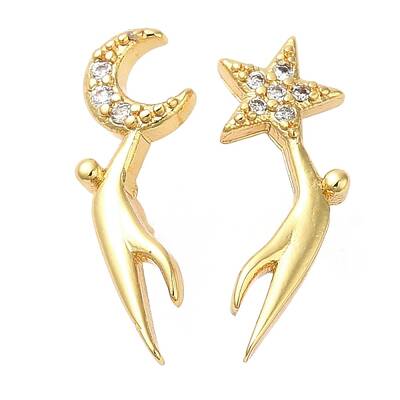Rack Plating Brass Moon & Star Asymmetrical Earrings