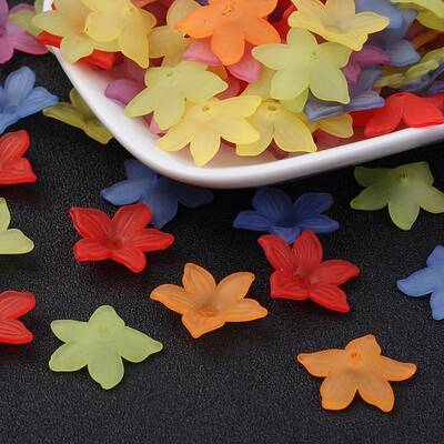Mixed Color Dyed Transparent Frosted Acrylic Flower Beads
