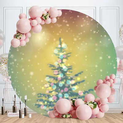 Green Glitter Bokeh Round Christmas Tree Backdrop - Aperturee