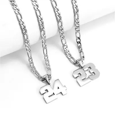 Number Necklace 0-99 Silver Stainless Steel Athlete Memorial Number Daily Match