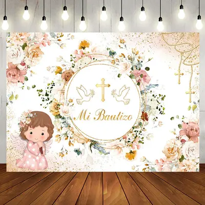Mi Bautizo Circle Flowers Girl Baptism Backdrop - Aperturee