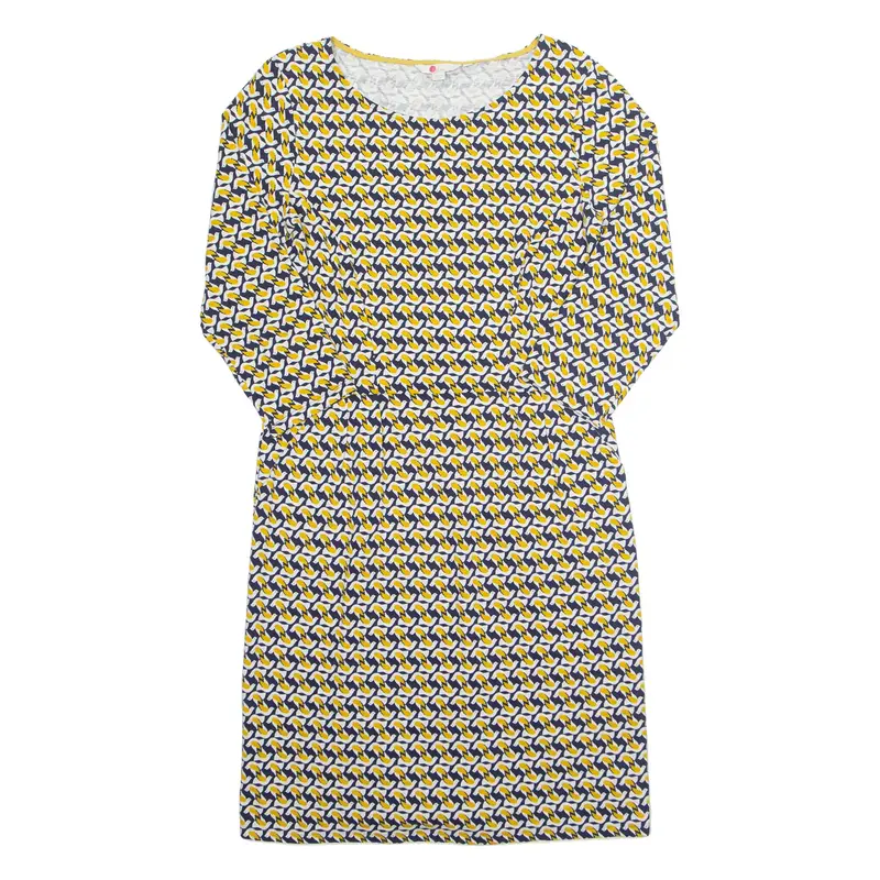 BODEN All Over Bird Print Womens Day Dress Yellow Animal Print Midi UK 12