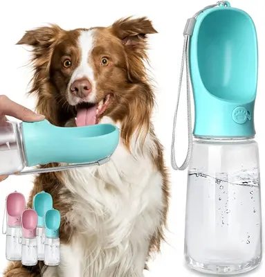 Dog Water Bottle, Leak Proof Portable Puppy Water Dispenser for Outdoor Use with Drinking Feeder, Food Grade Plastic (19oz Bl...