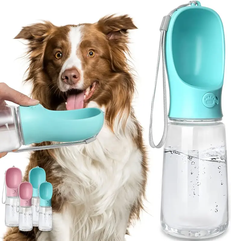 Dog Water Bottle, Leak Proof Portable Puppy Water Dispenser for Outdoor Use with Drinking Feeder, Food Grade Plastic (19oz Bl...
