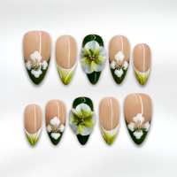 NailPhoria｜ MATCHA LATTE 10PCS Handmade Press On Nails REUSABLE 3D Gel fake nails acrylic press nails / Summer 2025