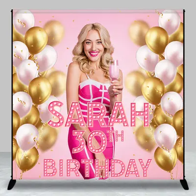 Aperturee Custom Pink Gold Balloons 30th Birthday Backdrop - Aperturee