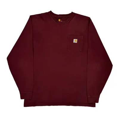 Carhartt Tall Long Sleeve T-Shirt - Large Burgundy Cotton