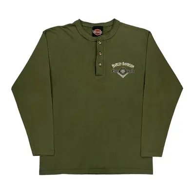Painter Creek Ohio Harley Davidson Graphic Long Sleeve T-Shirt - Medium Khaki Cotton