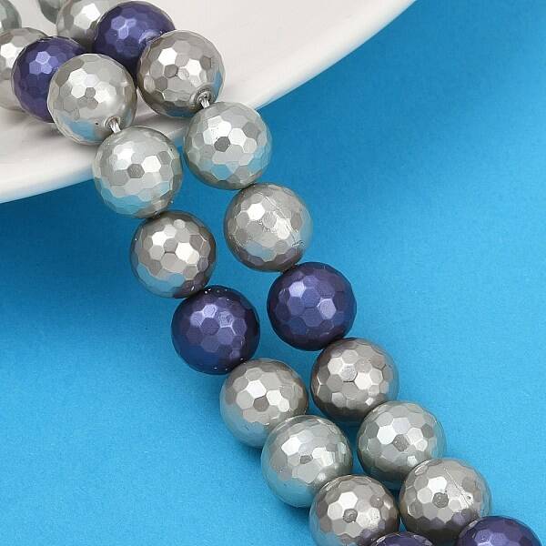 Faceted Round Shell Pearl Beads Strands