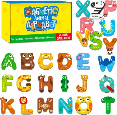 Large Size Magnetic Letters, Cute Animal Alphabet ABC Magnets for Fridge Colorful Uppercase Animals Toys Set Spelling Learnin...