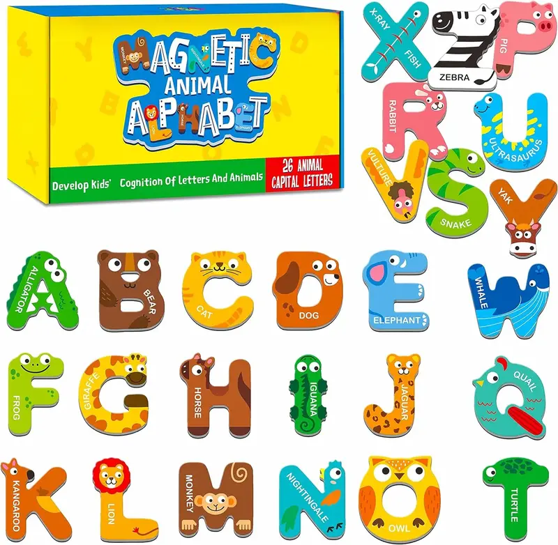 Large Size Magnetic Letters, Cute Animal Alphabet ABC Magnets for Fridge Colorful Uppercase Animals Toys Set Spelling Learnin...
