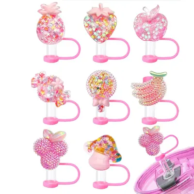 Cartoon Design Straw Topper, 8counts/set Reusable Straw Cover Cap, Fruit Design Straw Topper for Water Bottle, Drinkware Acce...