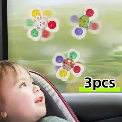 Baby Bath Toy Set, 3 Suction Cups Rotating Toys for Sensory Development & Early Education, Unisex Baby Shower Gift, Daily Use...