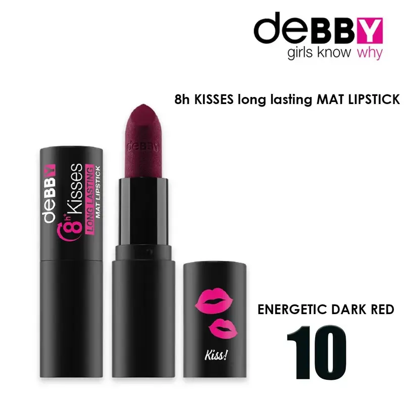 Debby Long Lasting Matte Lipstick 8H Kisses 10 Energetic Dark Red