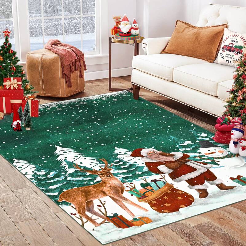 Garvee Christmas Area Rug 4x6 Machine Washable Xmas Santa Claus Rug for Living Room Non Slip Soft Faux Wool Bedroom Low Pile ...