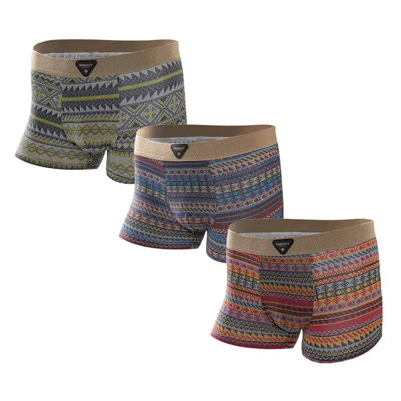 Men's Premium Cotton Boxer Briefs Retro Pattern Design Breathable Mesh Panel Seamless Waistband Moisture-Wicking Underwear 3 ...