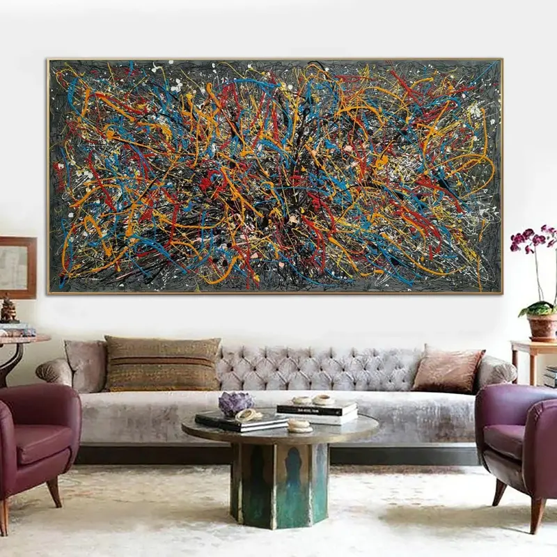 Jackson Pollock Style Paintings On Modern Colorful Painting Abstract Textured Fine Art Handmade Oil Painting | OBLIVION