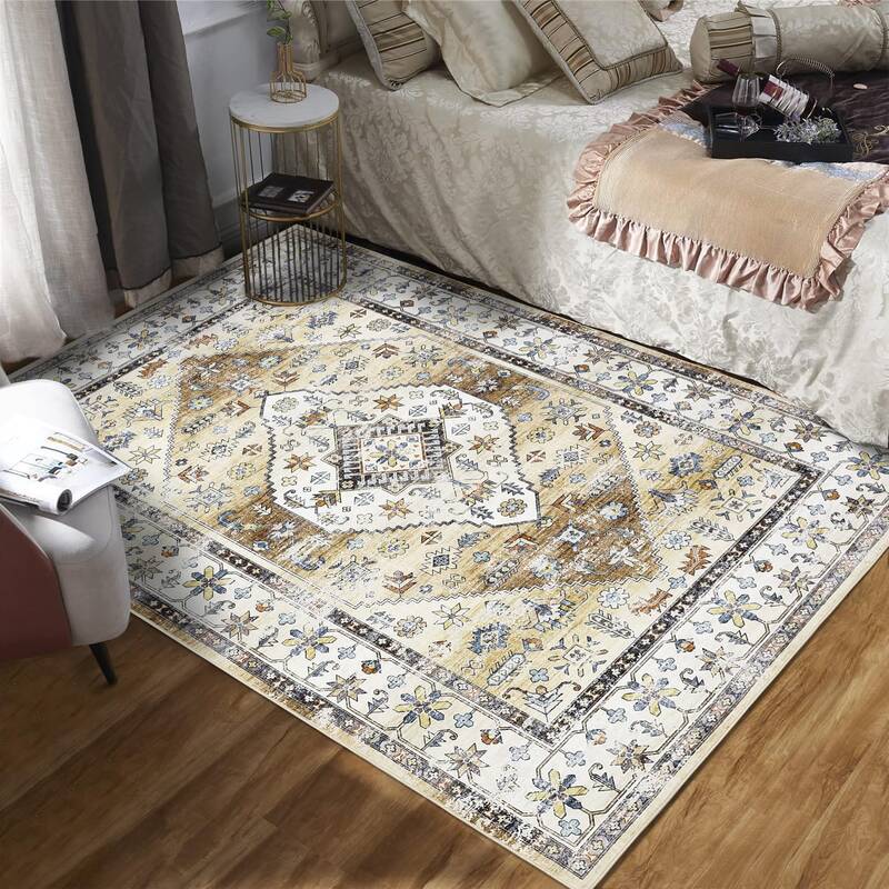 Garvee Rug 5x7 Living Room Rug Washable Rugs for Bedroom Ultra-Soft Indoor Kitchen Rug Vintage Floral Distressed Carpet Non S...
