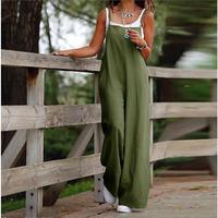 2025 European and American Fashion Casual New Style Women's Pocket Cotton and Linen Casual Sling Jumpsuit