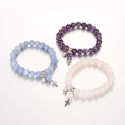 Natural Mixed Stone Beaded Stretch Charm Bracelets
