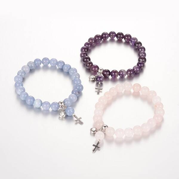 Natural Mixed Stone Beaded Stretch Charm Bracelets