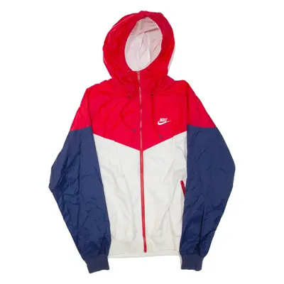 NIKE Mens Rain Jacket Red Hooded Colourblock S