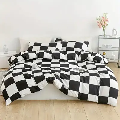 Classic Plaid Pattern Duvet Cover Set without Filler, Comfortable Bedding Set, Including Duvet Cover & 2 Counts Pillowcase, S...
