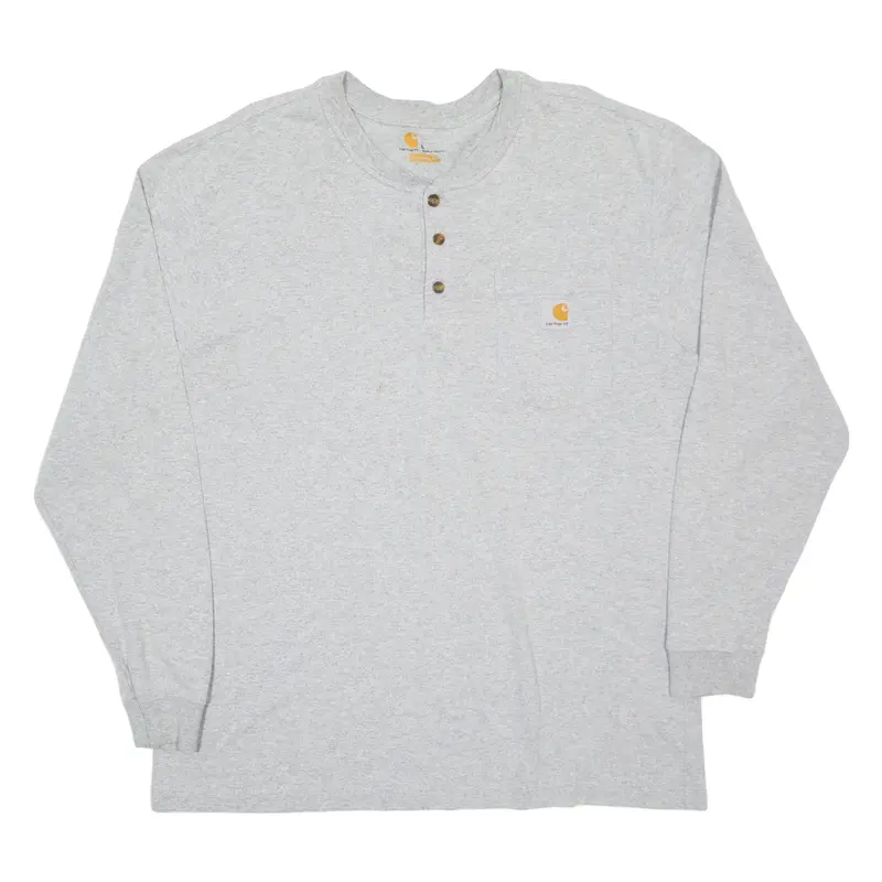CARHARTT Mens T-Shirt Grey Long Sleeve Button Neck L