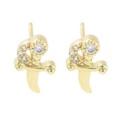 Brass Pave Clear Cubic Zirconia Stud Earring