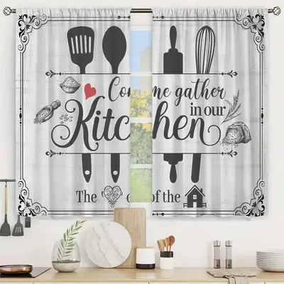 Kitchen Letter Pattern Curtain, 2 Counts Kitchen Decorative Curtain, Household Textiles for Home Kitchen, Home Decor Supplies