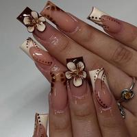 Vintage Flower Pattern Fake Nails with Nail File & Tape, 24pcs Removable False Nails for Women Girls Nail Art, Effortless Pre...