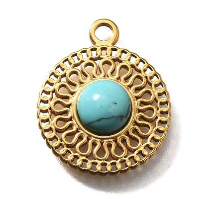 304 Stainless Steel Pave Synthetic Turquoise Pendants