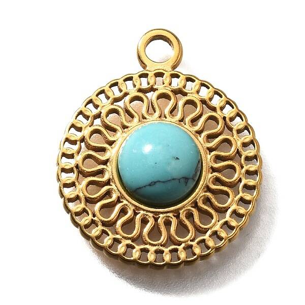 304 Stainless Steel Pave Synthetic Turquoise Pendants