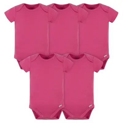 Gerber Baby Boys and Girls OnesiesÂź Brand Short Sleeve Bodysuits, Hot Pink, 5-Pack