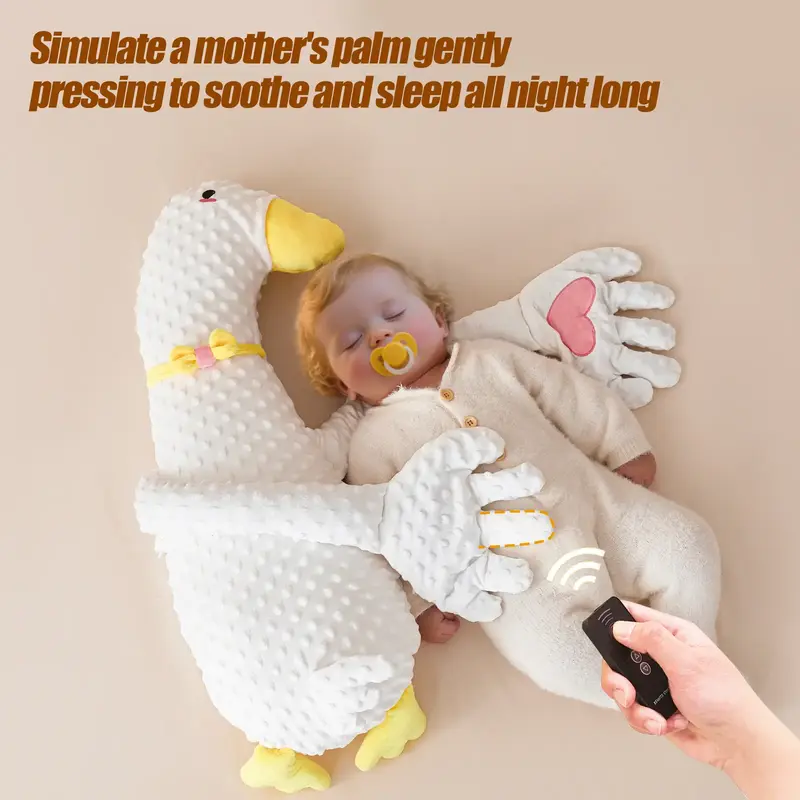 Big White Goose Baby Sleeping Hugging Pillow - Patting Soother Palm, Animal-Shaped Sleeping Aid, Soft Stuffed Infant Toy, Cal...