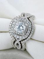 Women's Elegant Rhinestone Decorated Ring, Princess Ring, 3 Counts Exquisite Trendy Engagement Rings, Fashionable Hand Jewelr...