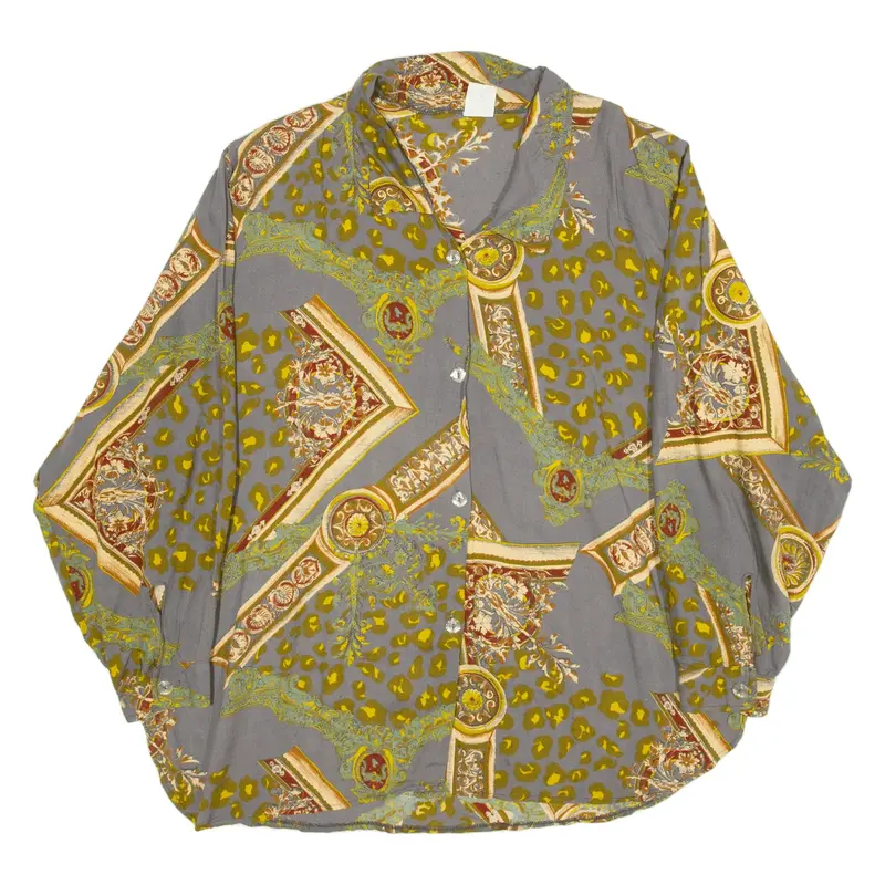 Shirt Green Viscose Crazy Pattern Long Sleeve Womens L