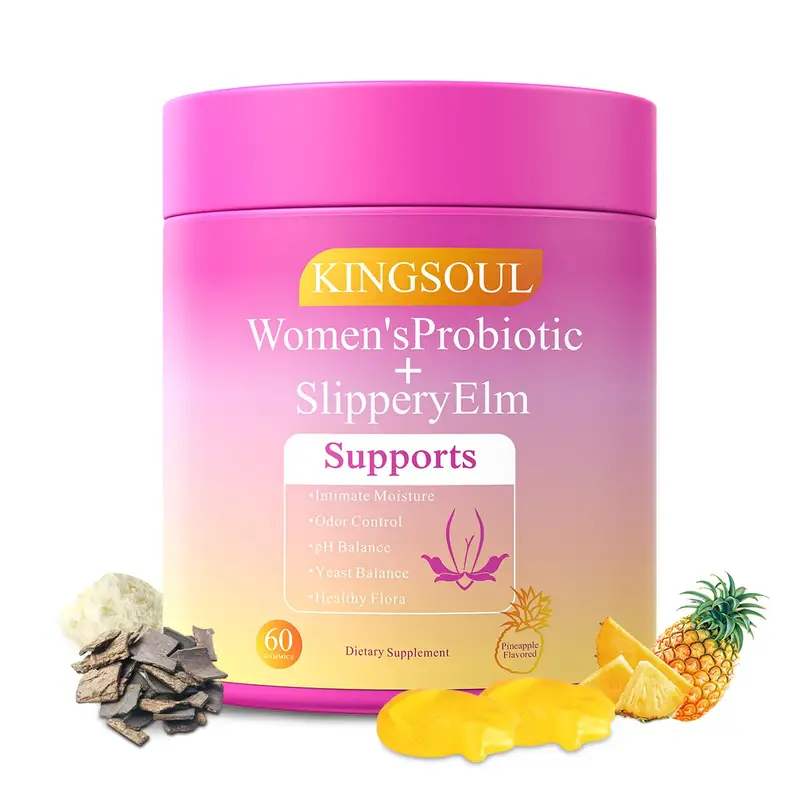 KINGSOUL Juicy Feminine Probiotics Gummies for Women - Supports pH Balance, Gut Health & Immune System with Slippery Elm, Pre...