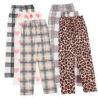 Spring Summer 3 PCS Set Per Pack Cute Girl Women's Soft Drawstring Elastic Waist Loose Cute Leopard Plaid Knit Causal Long Sl...