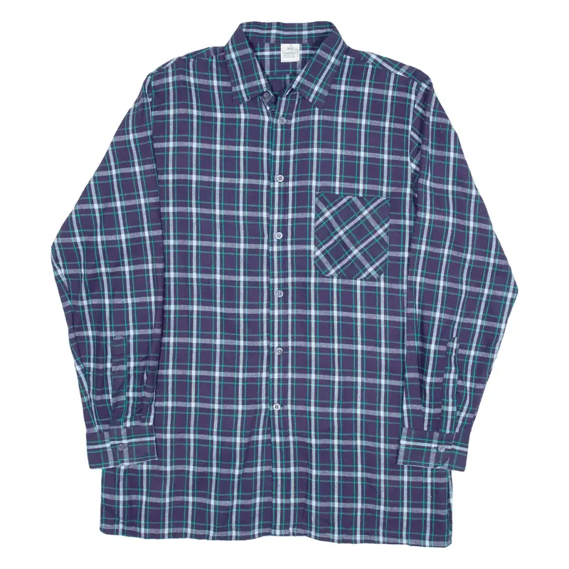 Flannel Shirt Blue Check Long Sleeve Mens M