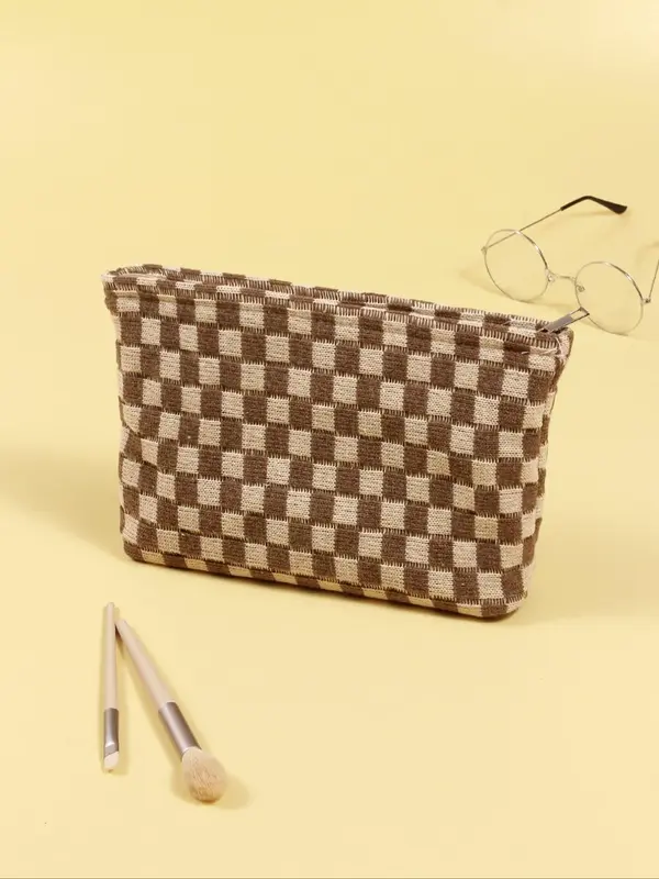 Plaid Checkboard Pattern Zipper Makeup Bag, Casual Handbag for Women Daily Life & Travel, Wash Makeup Bag, Toiletry Cosmetic ...