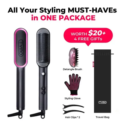 Tymo Ring - Hair Straightener Comb, Styling Tool for Frizz-Free Hair, Straightening Brush with Ceramic Coating, Fast Heat-Up,...