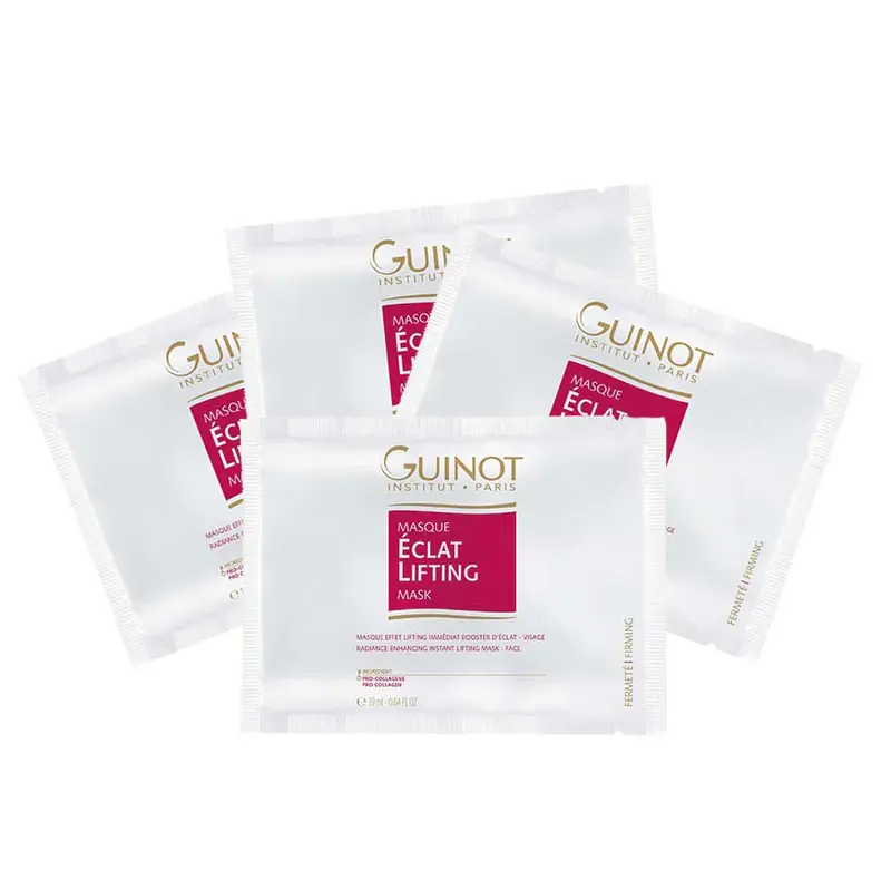 Set, Guinot, Eclat Vitamin C Lifting Night Cream Mask for Face, 4 Pieces, 19 ml
