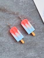 1 Pair Resin Ice Cream Design Dangle Earrings, Creative Colorblock Jewelry For Women, Girl Accessories