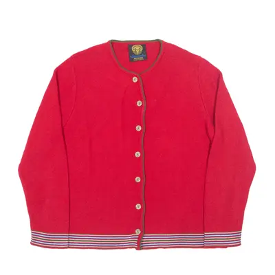 LANAMODEN Cardigan Red Waffle Knit Wool Womens M